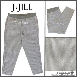 J. Jill Linen Blend Pants Gray White Stripe Pull On Women's 1X Excellent Cond.